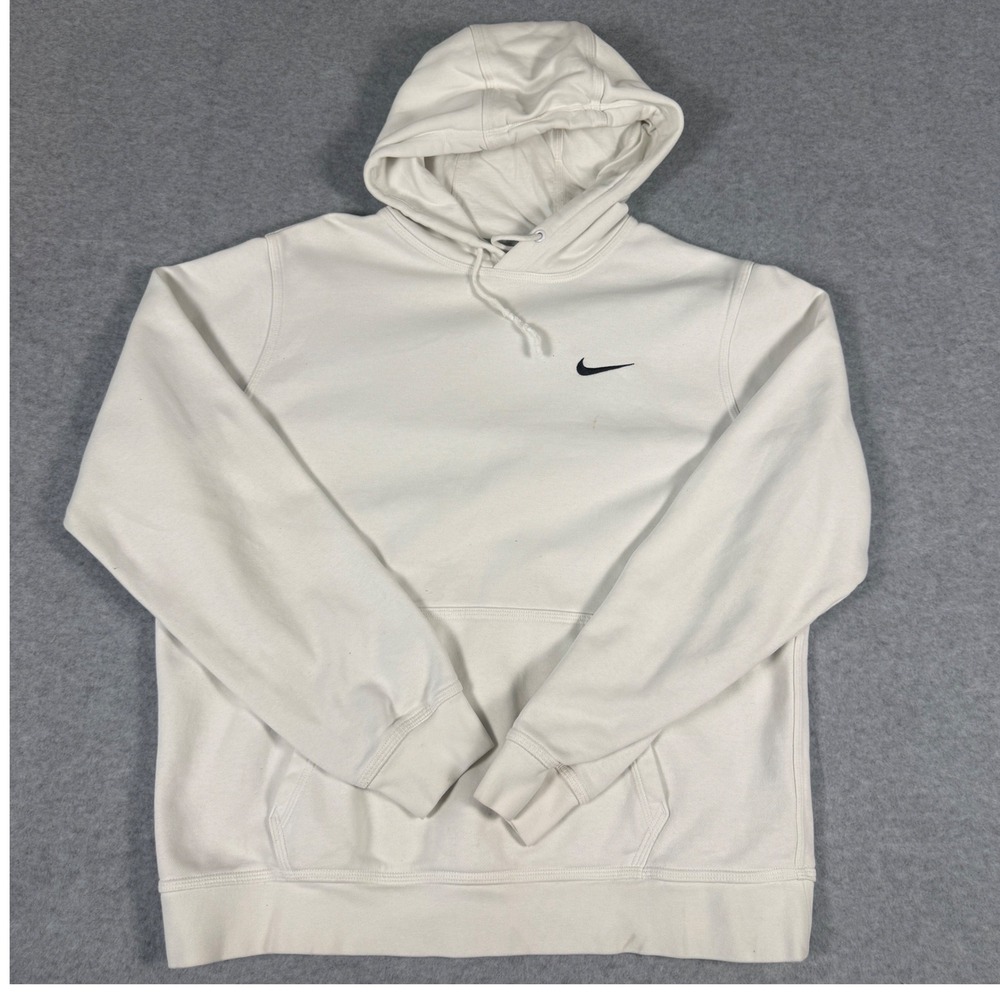 Nike Mens Fleece Pullover Hoodie Off White Black Swoosh Logo Size Large